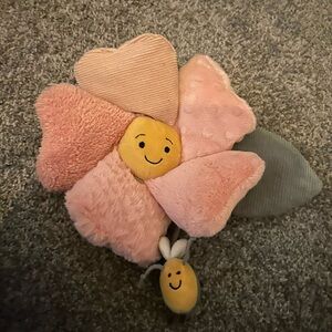 EUC - Jellycat pink flower baby toy plush with attachment